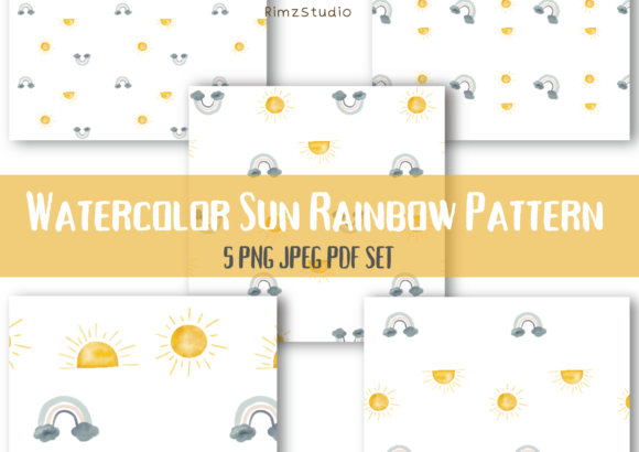 Download Watercolor Sun Rainbow Pattern Set - Premium Resources
