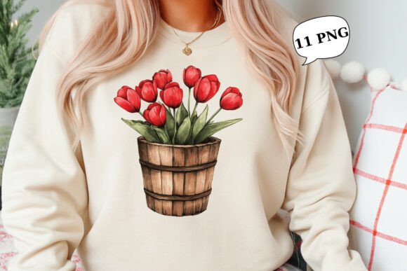 Download 11 PNG Red Tulips in Wooden Pots Clipart - Premium Bundle