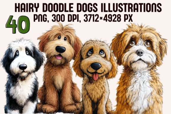 Download Hairy Doodle Dogs Illustrations - Doodle Collection