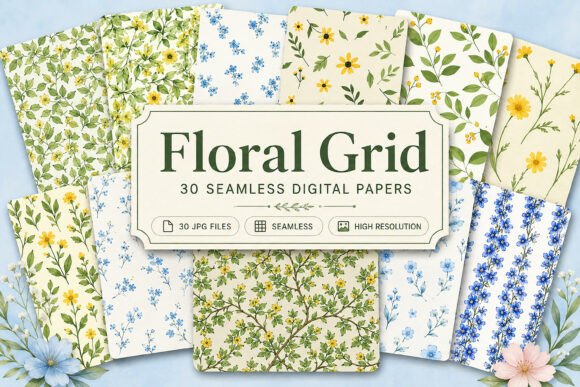 Download Seamless Floral Grid Pattern Set - Seamless Collection
