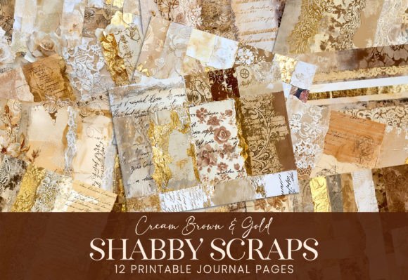 Download Shabby Journal Patterns Cream Brown Gold - Brown Collection